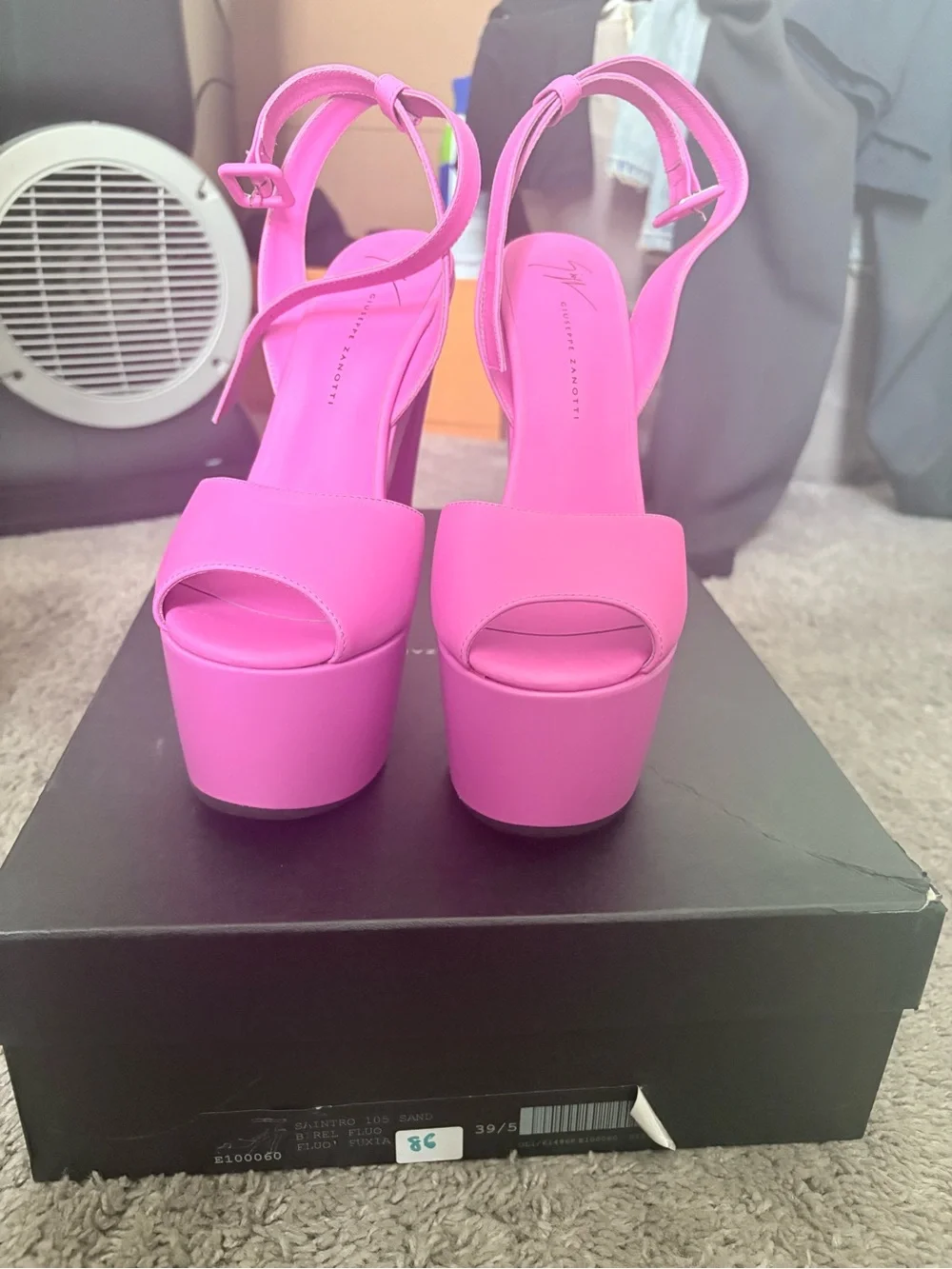 Giuseppe Zanotti Neon Pink Platform Slingback Heels